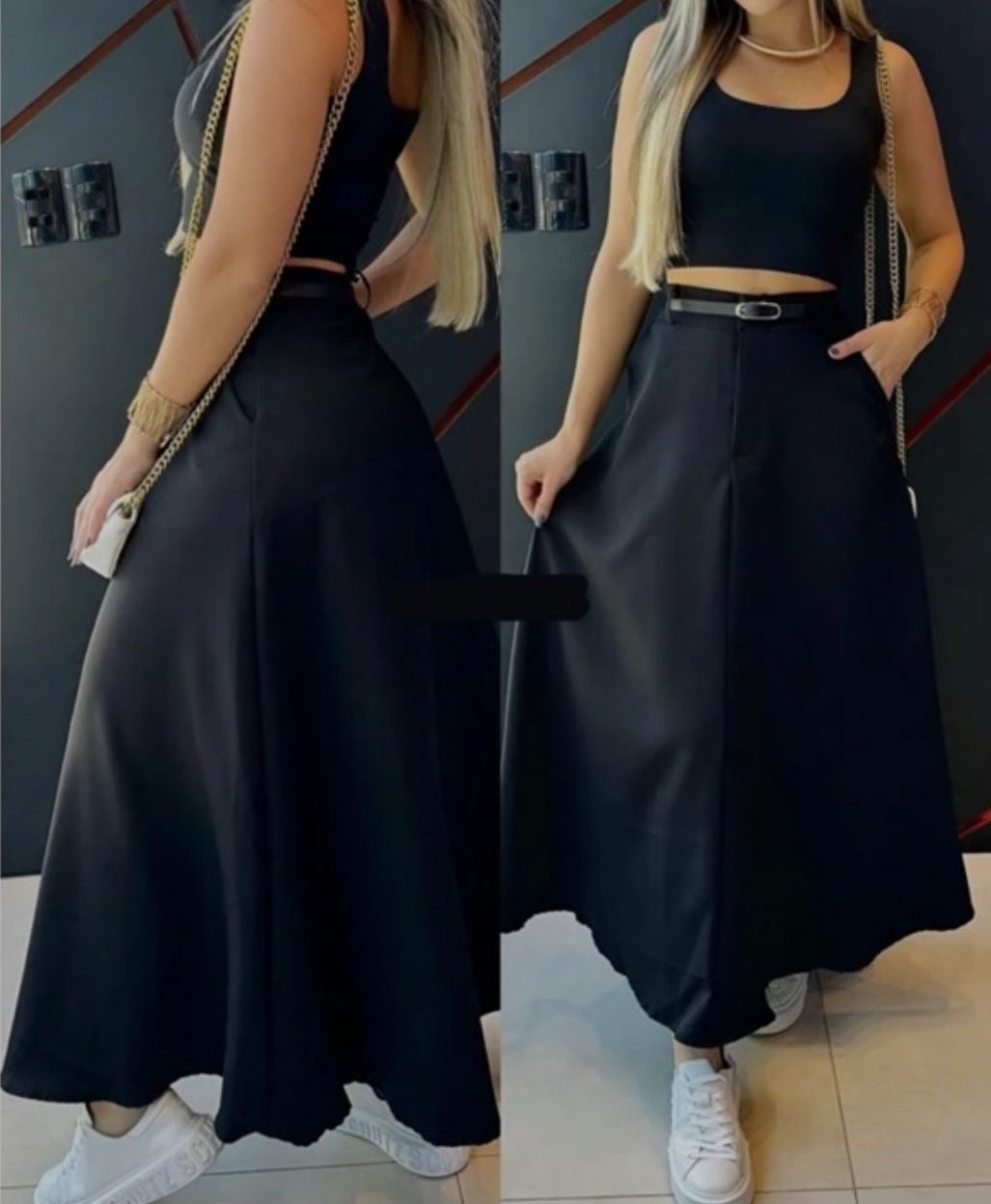 LONG TAILORED SKIRT WITH BELT