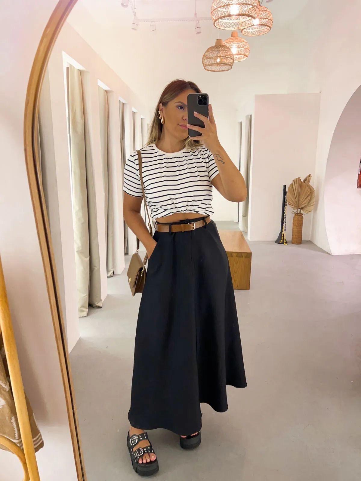 LONG TAILORED SKIRT WITH BELT