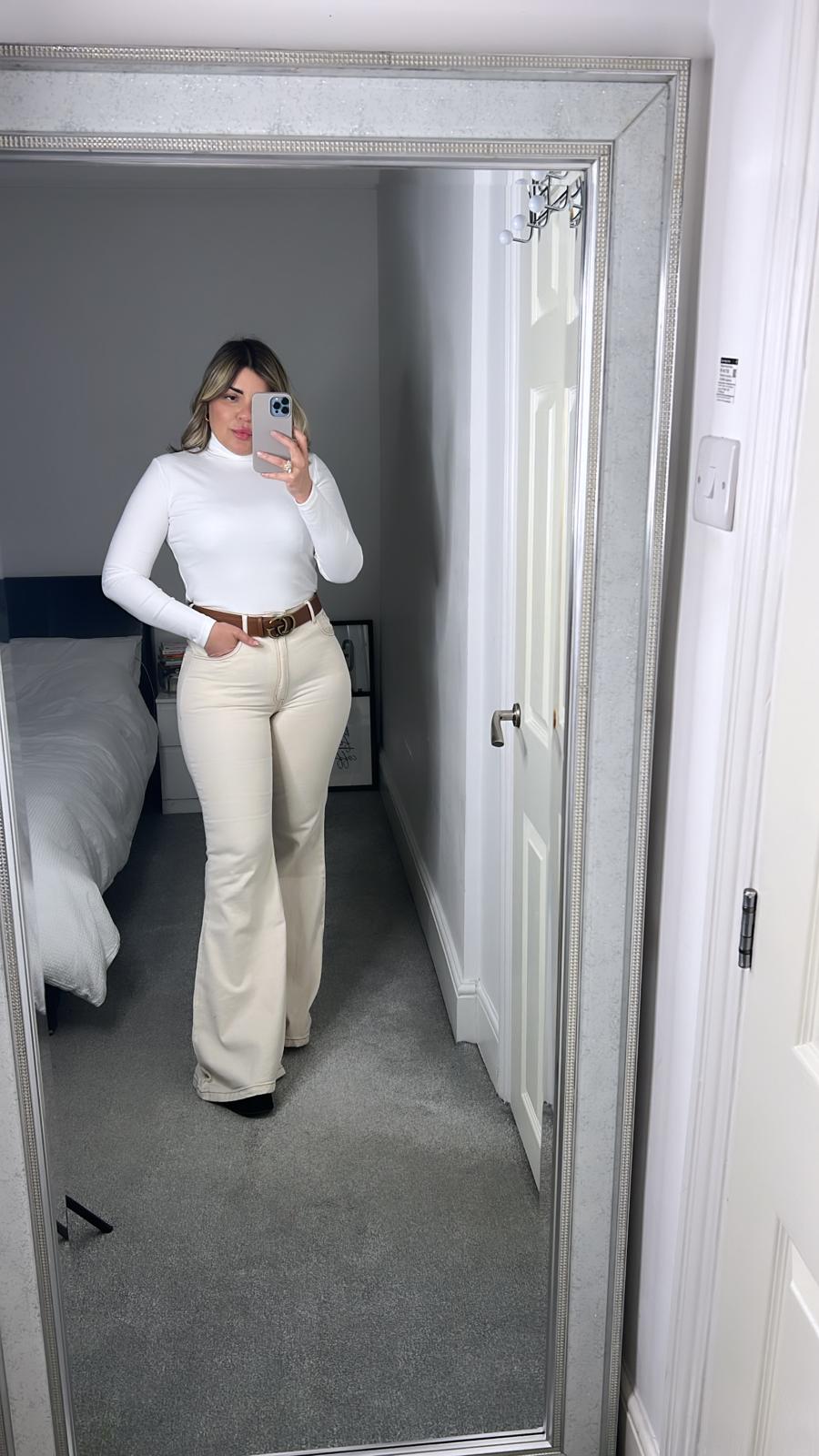 High-Waisted Nude Flare Trousers