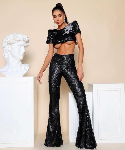 Sequin Flare Trousers