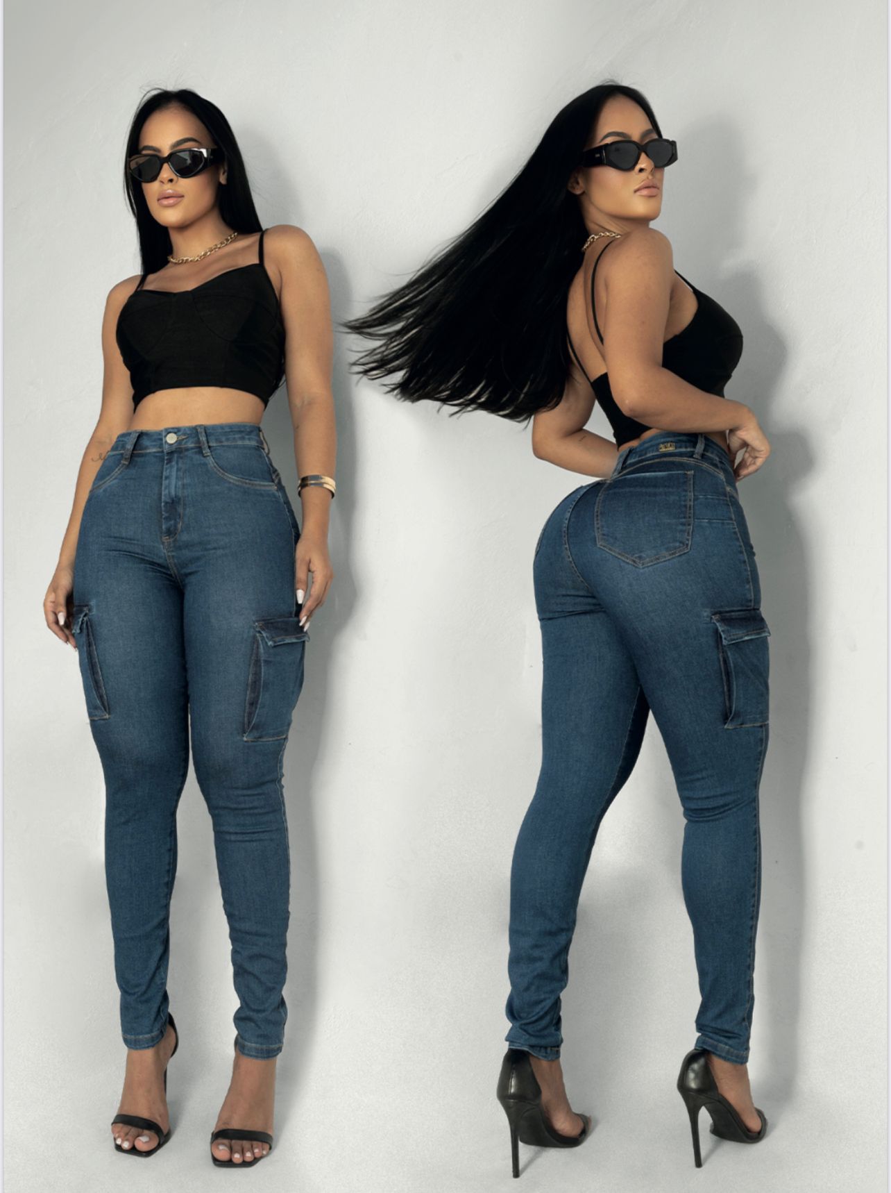 High-Waisted Side Pocket Butt-Lifting Stretch Jeans