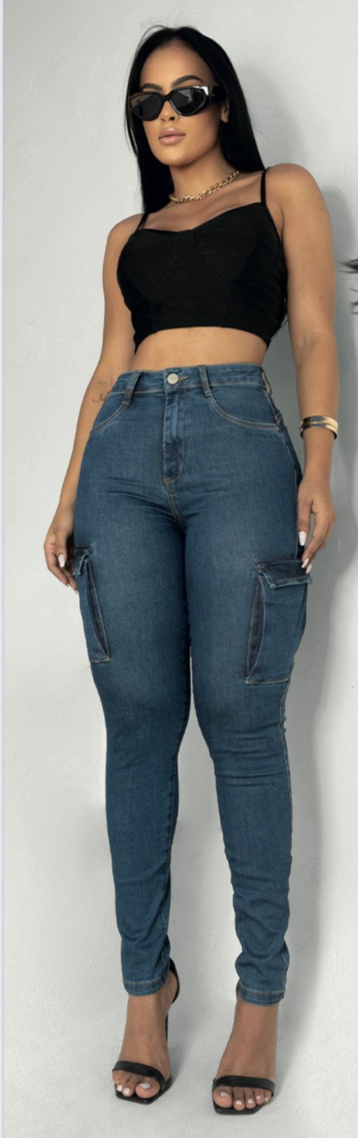 High-Waisted Side Pocket Butt-Lifting Stretch Jeans