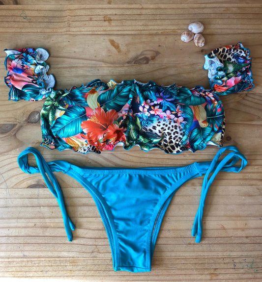 HALTER NECK TROPICAL PRINT BIKINI SET