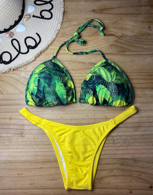 HALTER NECK TROPICAL PRINT BIKINI SET