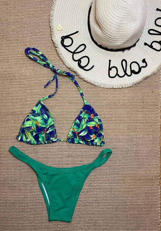 HALTER NECK FLOWER PRINT BIKINI SET