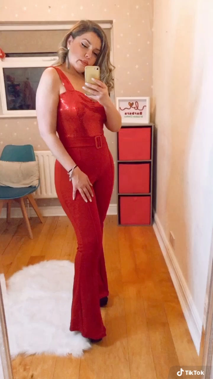 SEQUIN RED JUMPSUIT