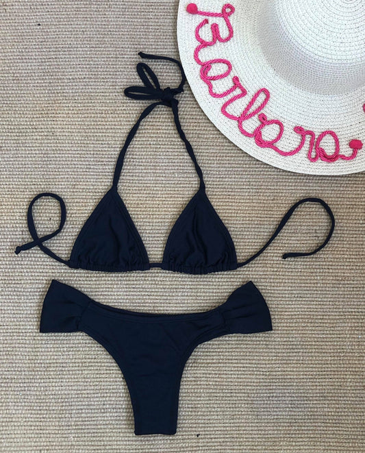 HALTER NECK TRIANGLE BIKINI SET - BLACK