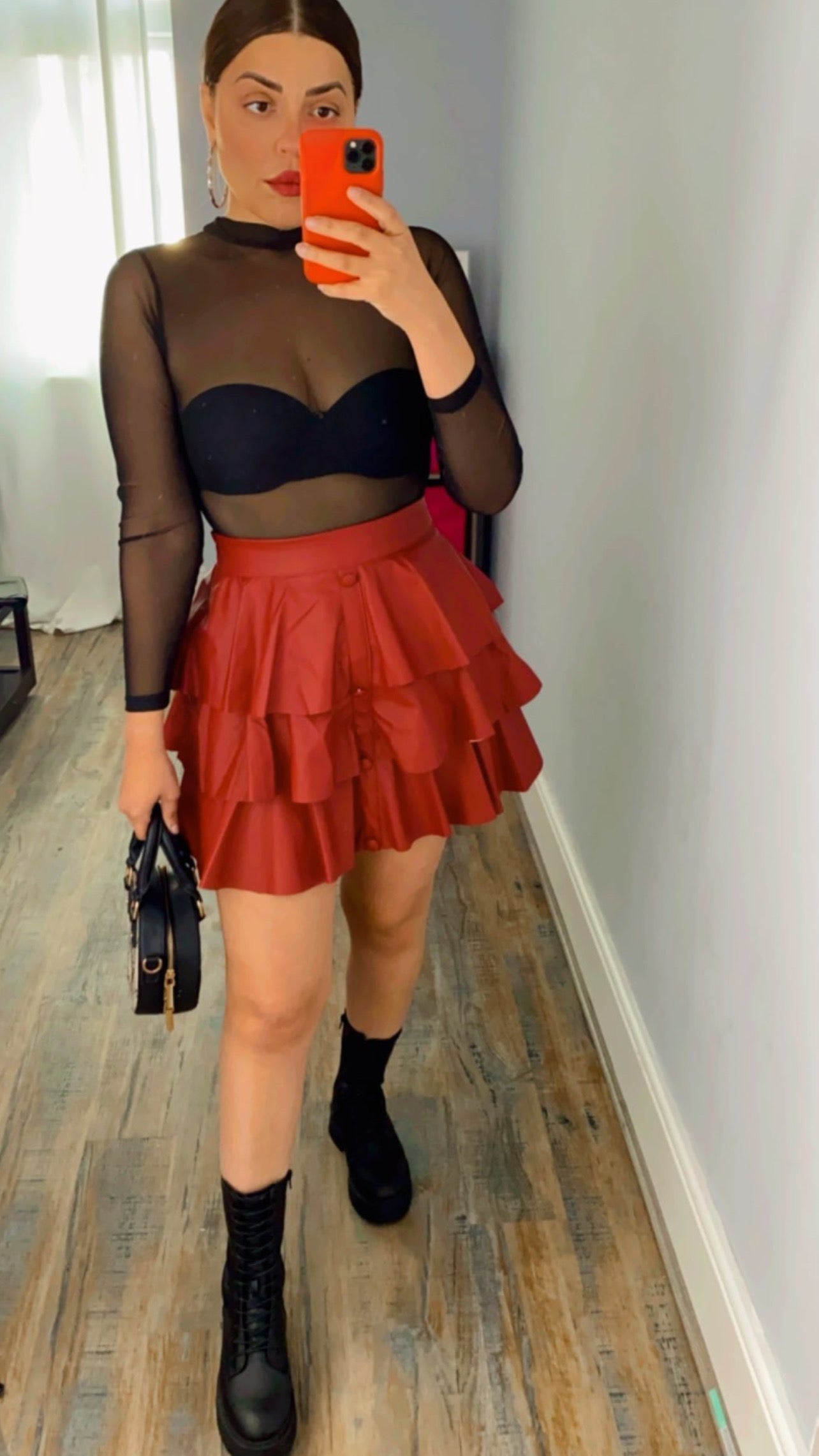 RED ECOLOGICAL LEATHER SKIRT